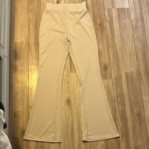 Beige Ribbed Flare Pants